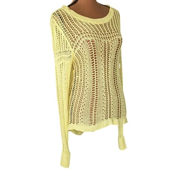 Billabong Designer Closet Large Crocheted Sweater Yellow Knit Hippie Festival - Picture 2 of 13
